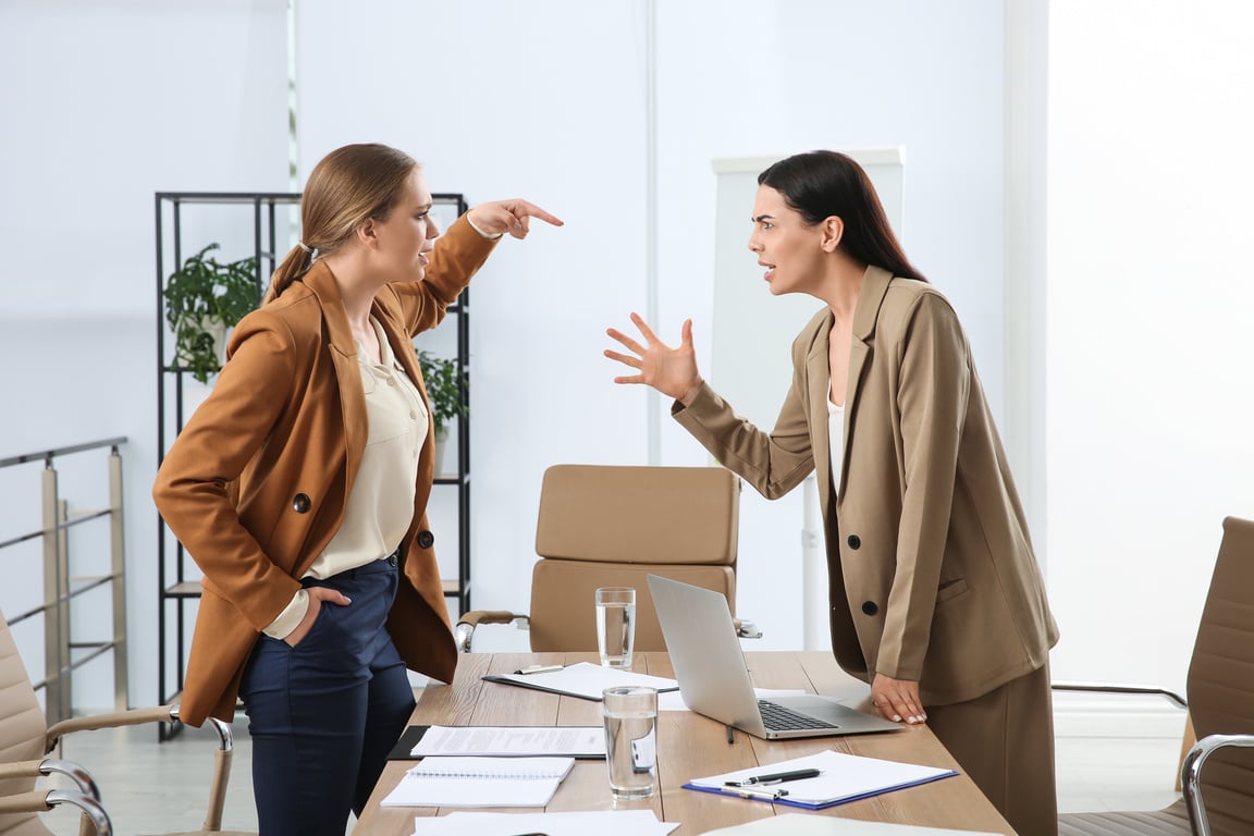 Emotional Colleagues Arguing in Office. Toxic Work Environment